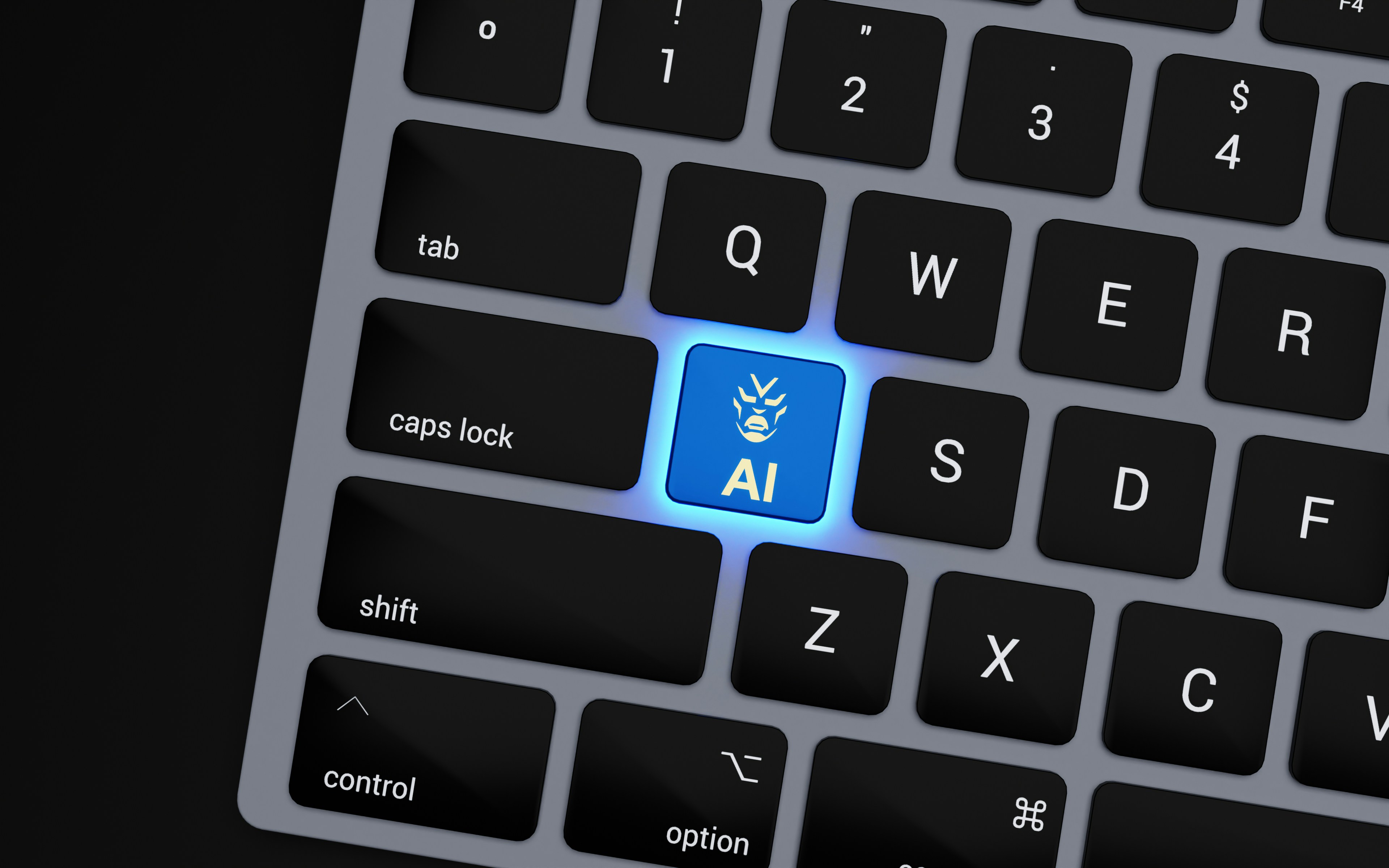 A keyboard with a glowing AI key